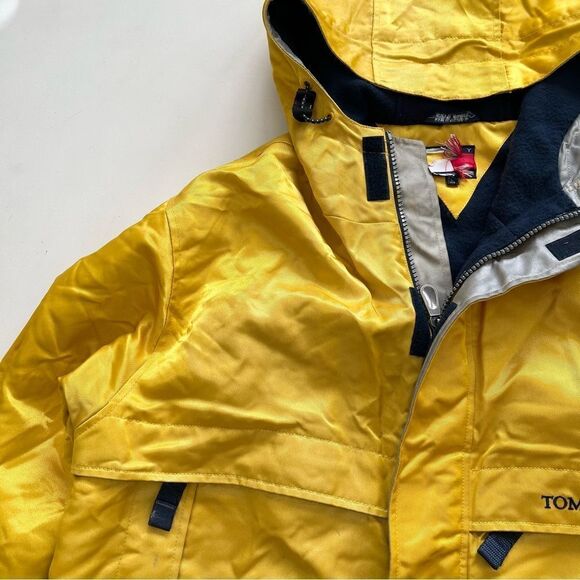 Vtg Tommy Hilfiger Big Flag Logo Gold Hooded Parka Jacket Metallic Mens Size L - Picture 10 of 15